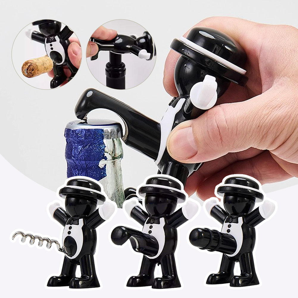Wine Beer Opener - ブラッククールマンボトルオープナー、楽々ワインスクリューリムーバー、赤ワインストッパー、ビールボトルオープナー