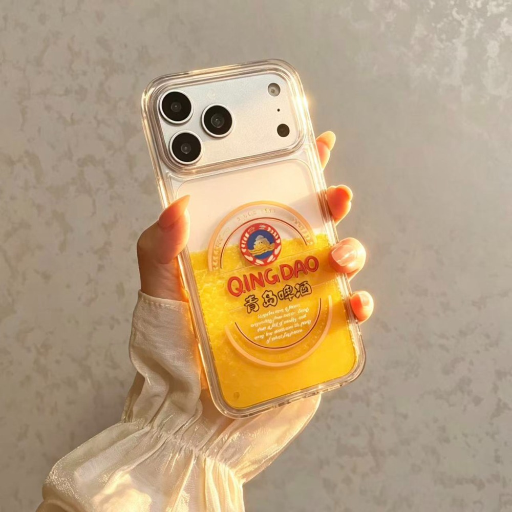 Beer & Wine Downtown - 面白い青島ビール液体流砂スマホケース iPhone 17 16 15 14