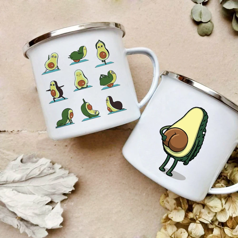 Wine Beer Best - 漫画のアボカドプリントエナメルカップ,ハンドル付きコーヒーカップ,ミルクカップ,クリエイティブ,シンプル,ワイン,ビール,飲料,ジュース,コーラ,ベストギフト,パーティー