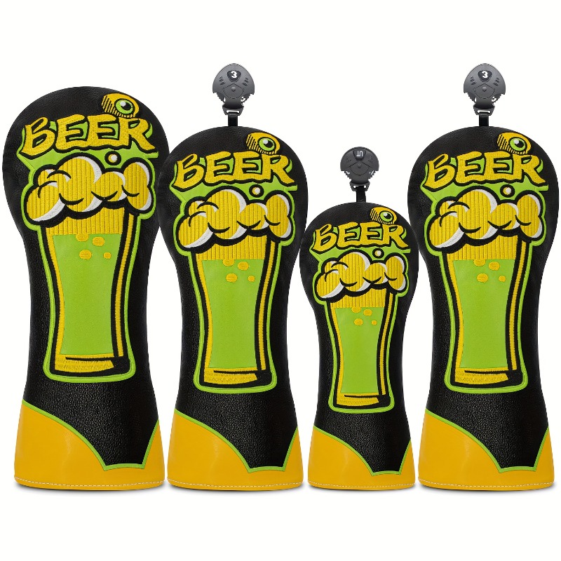 Beer & Wine Downtown - ゴルフクラブヘッドカバー - ビールマグデザイン、ビール瓶グラフィック付き、傷つきにくいクラブヘッドプロテクター