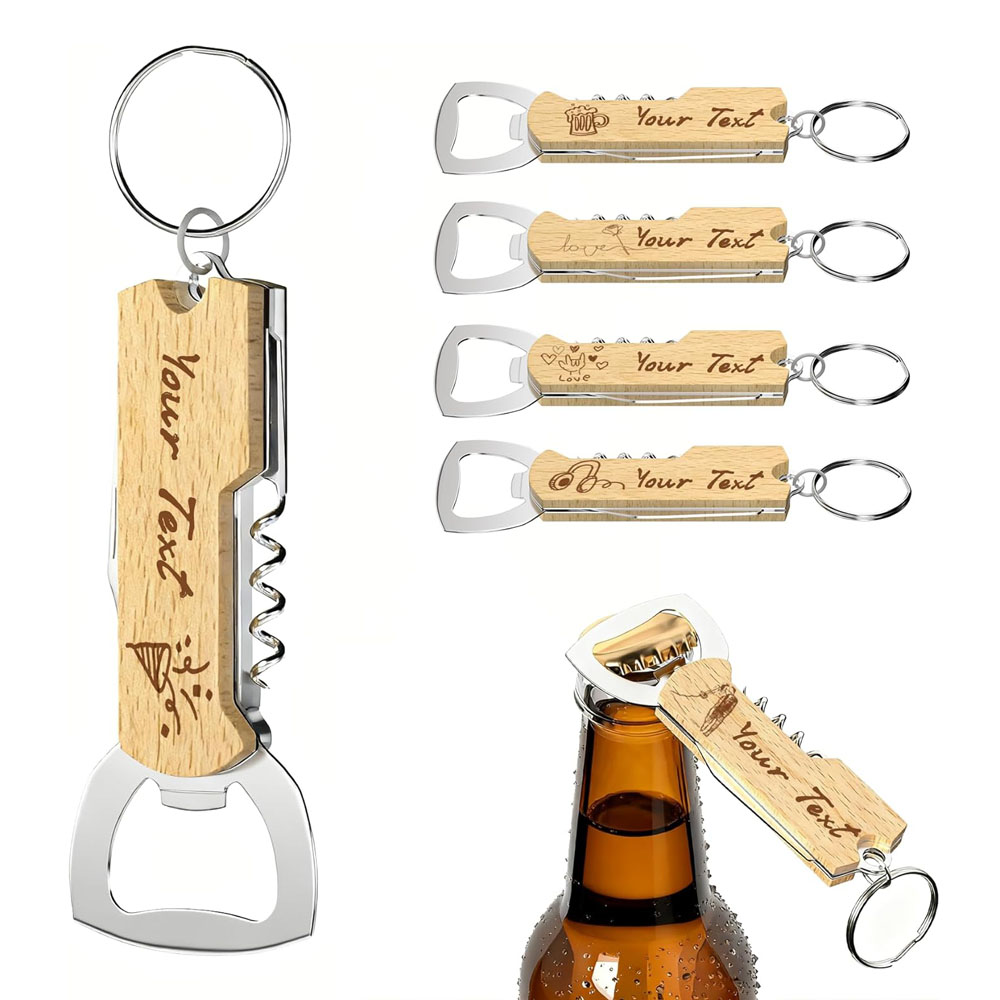 Wine Beer Opener - 結婚式の贈り物、ワインツール、ワインボトルオープナー、コルクスクリュー、花婿の付添人への贈り物に最適な、カスタム刻印ロゴ入りボトルオープナーキーホルダー