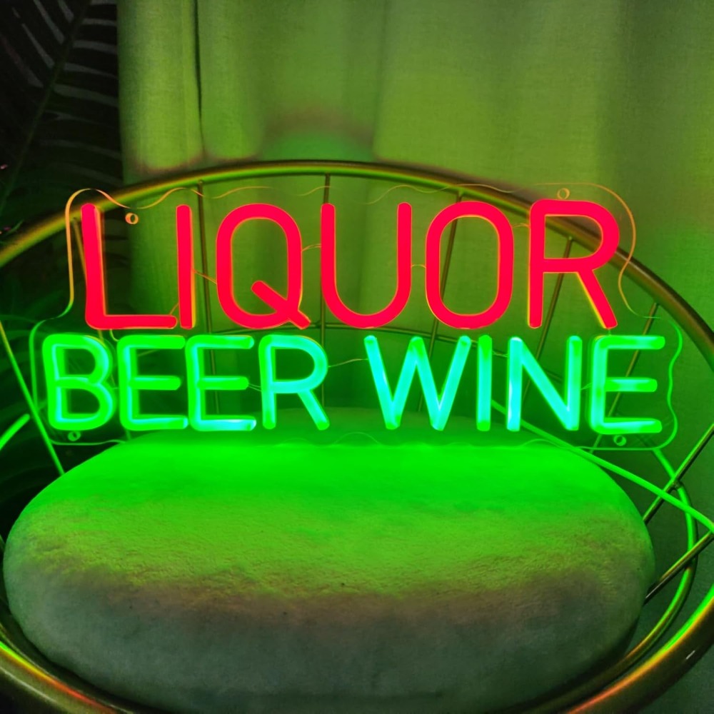 Wine Beer Liquor Store - 酒類、ビール、ワイン用LEDネオンサイン壁飾り、5V業務用ネオンライト（酒屋、寝室、バー、パーティー、クリスマス装飾用）