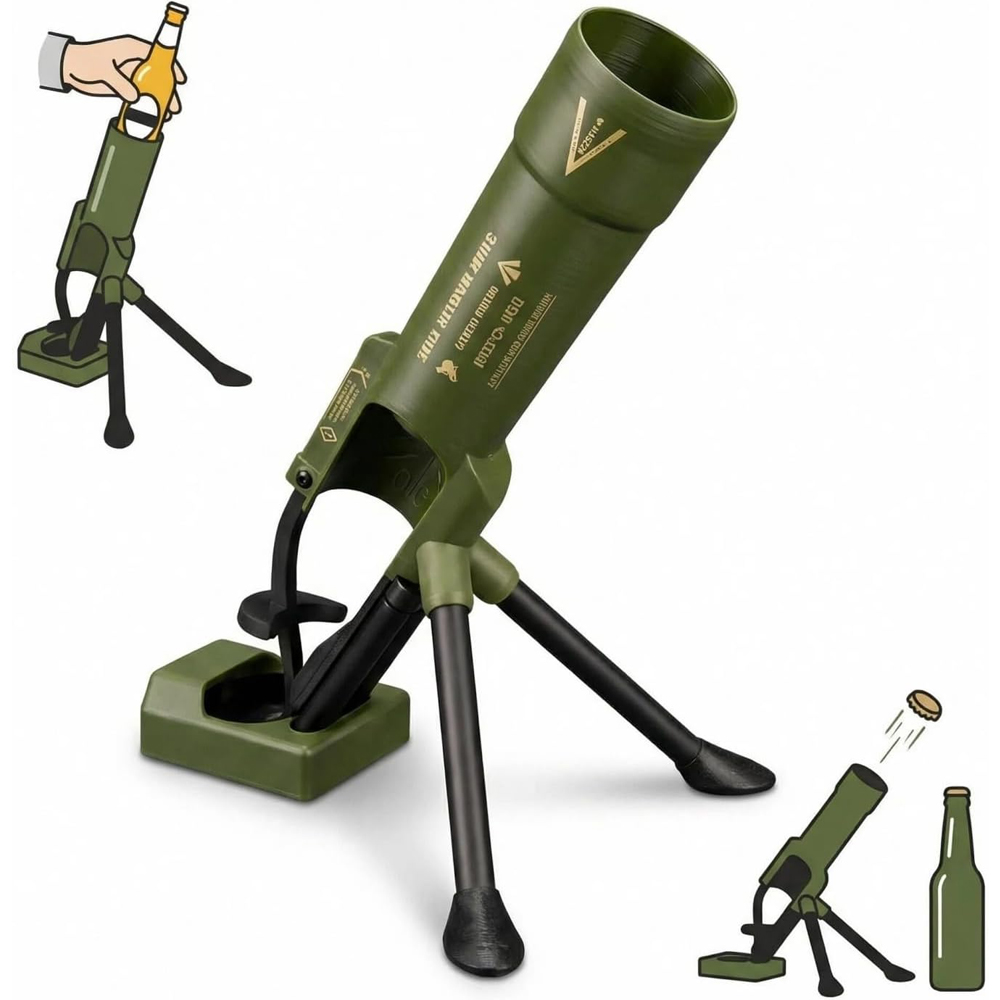 Wine Beer Opener - モルタルボトルオープナー、ビールボトルモルタルオープナーチューブ、51mmヘビーデューティータクティカルキャップランチャー、ハンズフリー、面白いビールボトルオープナー
