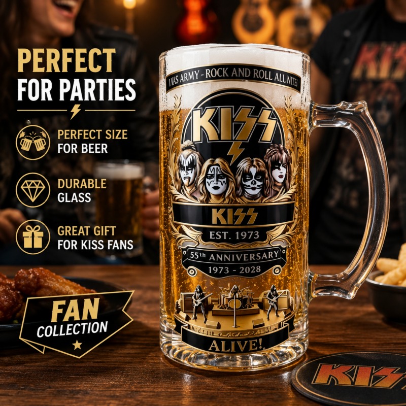 55周年記念 KISS ロックバンド ビールマグ 防水ステッ - Beer Mug Handled のレビューと価格