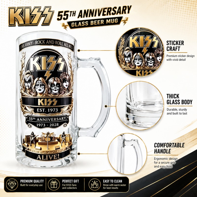 55周年記念 KISS ロックバンド ビールマグ 防水ステッ - Beer Mug Handled のレビューと価格