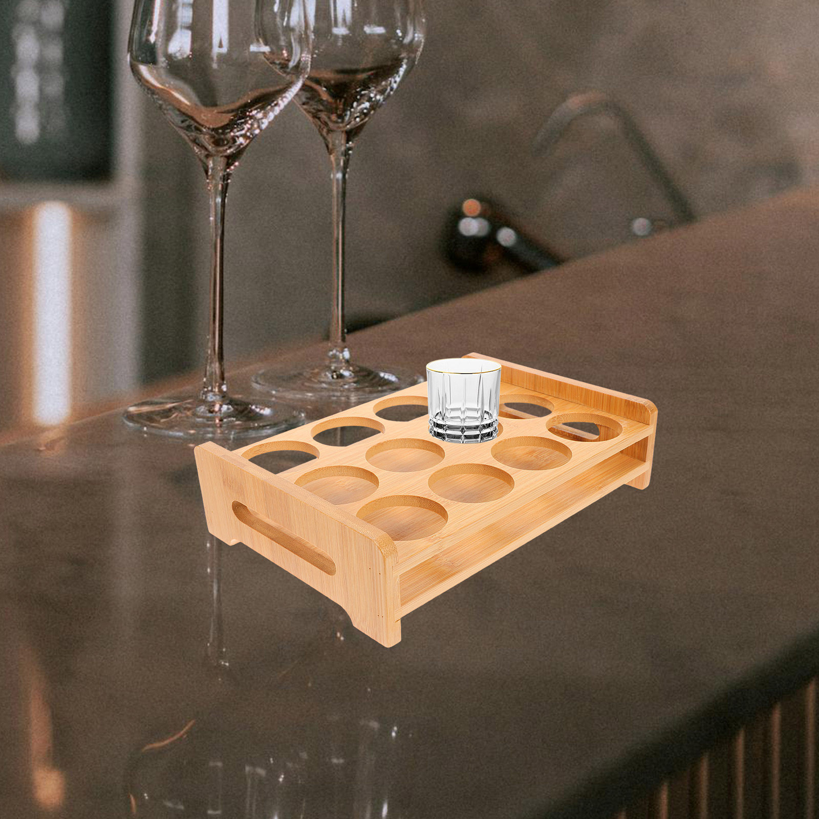 竹製ショットグラスホルダーディスプレイスタンド多用途12スロ - Wine Beer Bar のレビューと価格