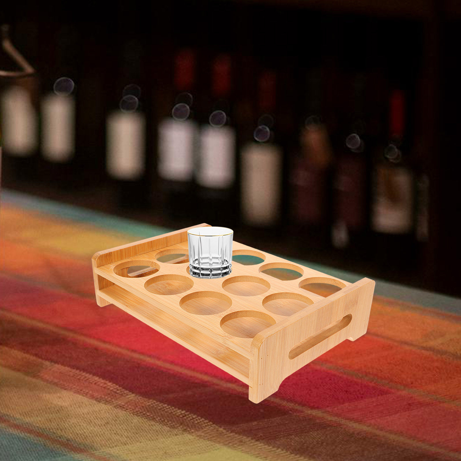 竹製ショットグラスホルダーディスプレイスタンド多用途12スロ - Wine Beer Bar のレビューと価格