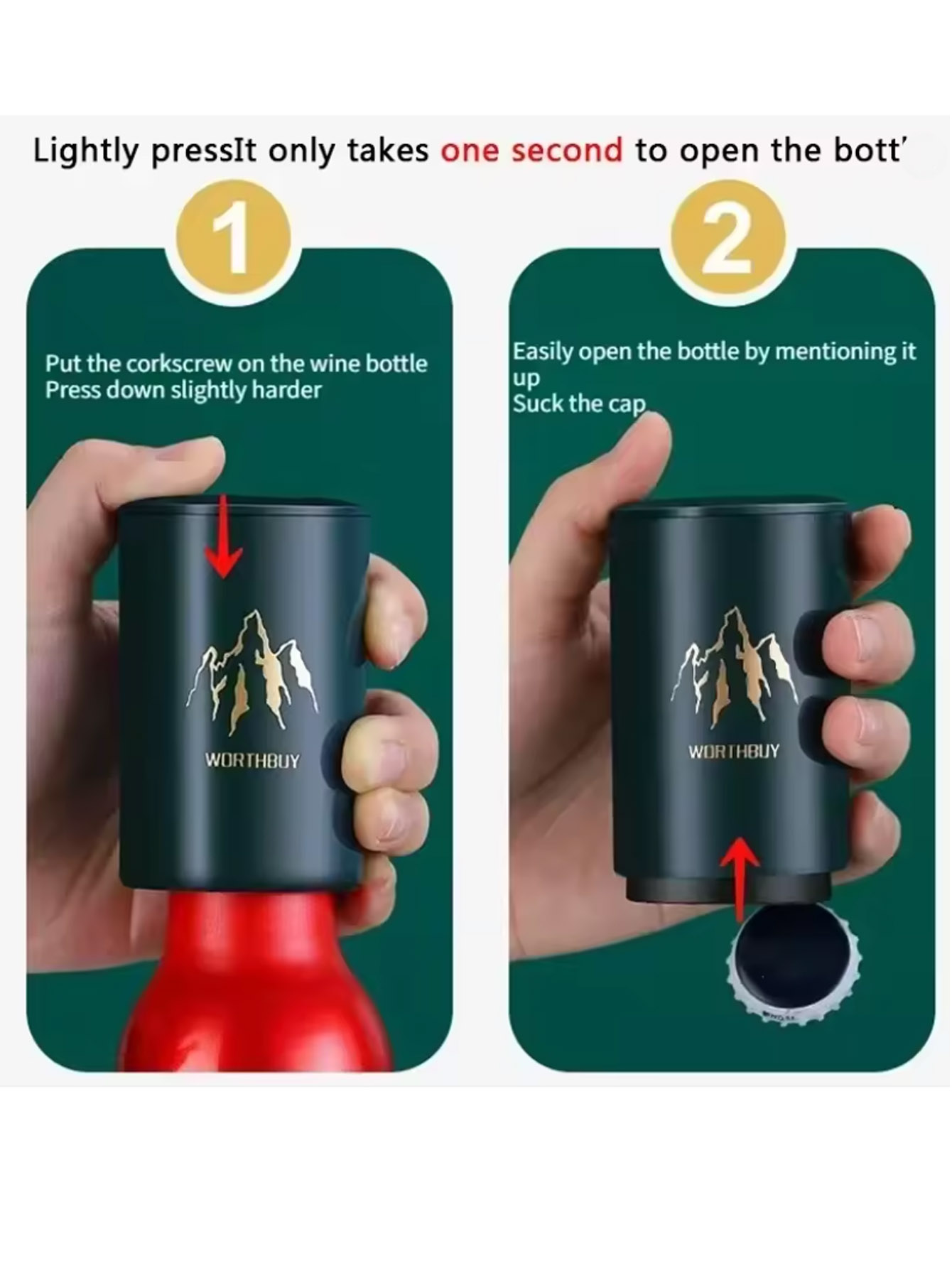 1 個自動ビール栓抜きステンレス鋼プレス蓋ビールコルク抜きツ - Wine Beer Opener のレビューと価格