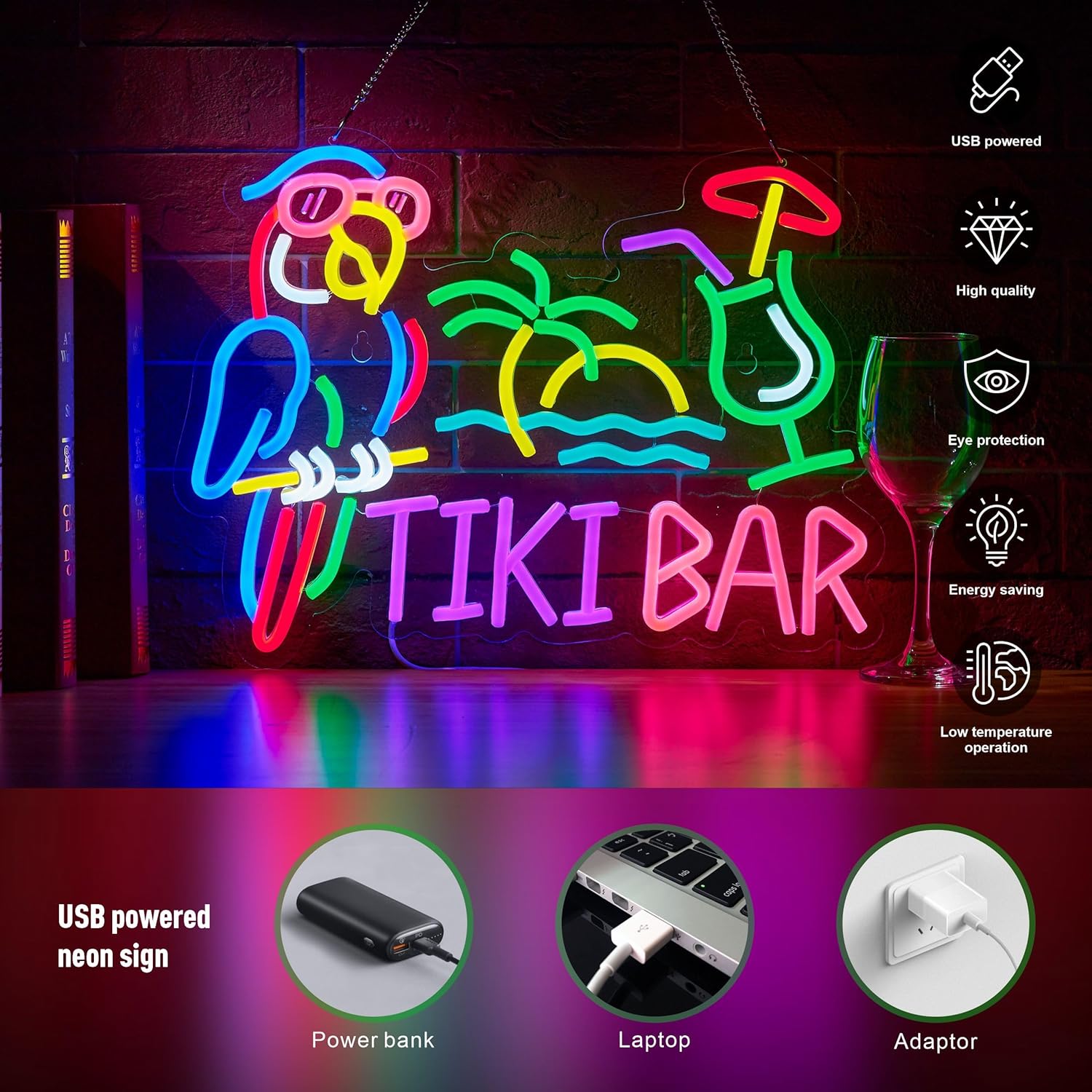 ティキバーパロットパームツリーネオンサインビジネスアートウォ - Beer & Wine Downtown のレビューと価格